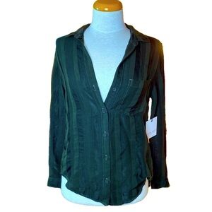 🌷Bella Dahl🌷Hunter Green & Black Striped Button Up Shirt NWT